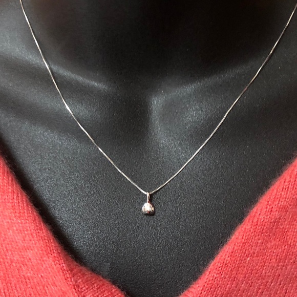 Solid 14K White Gold Natural Diamond Solitaire Pendant Box Link Chain Necklace - Picture 3 of 15